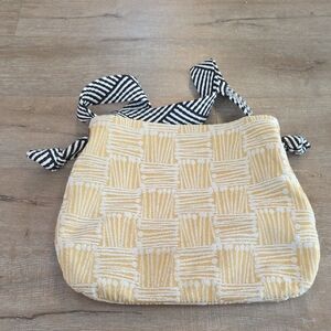 Yellow and White Patterned Large CanvasTote Bag